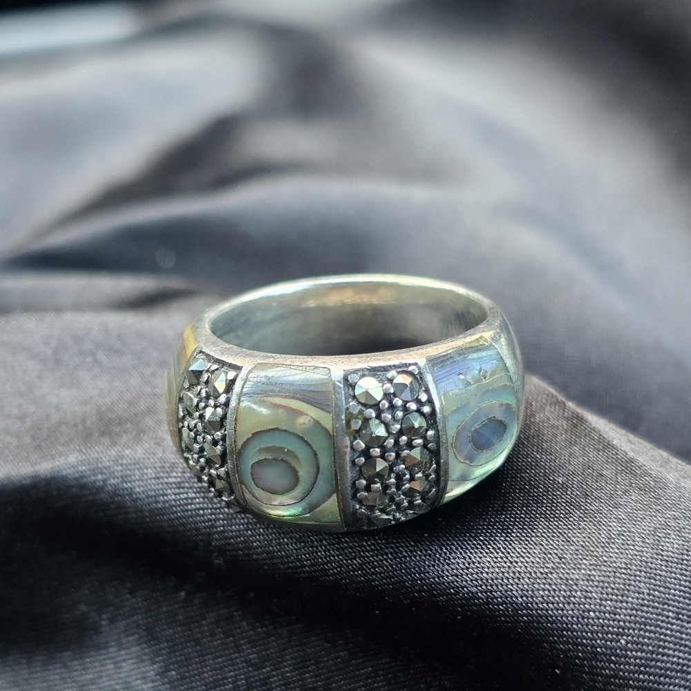 Abalone, Marcasite And 925 Ring Size 7
